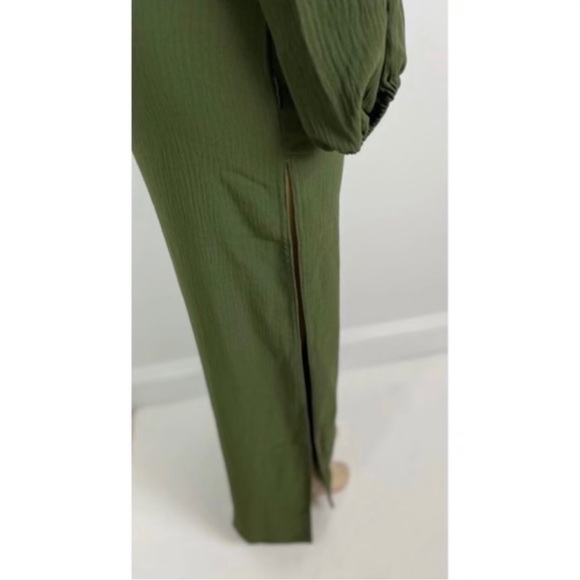 COPY - Two Piece High Slit Pants and Long Sleeve Off Shoulder Tie Front Crop T… - Picture 3 of 14